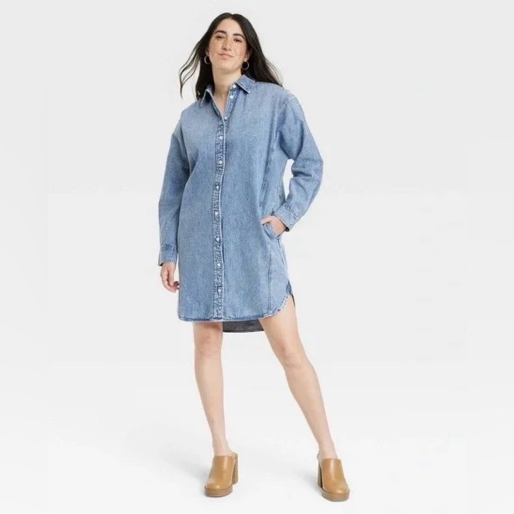 Women's Universal Thread Small Western Shirtdress Long Sleeve Denim Mini Dress